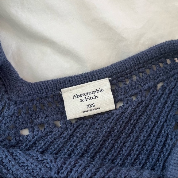 Abercrombie Ribbed Pointelle Knit V-Neck Tank  in Navy - Picture 5 of 5